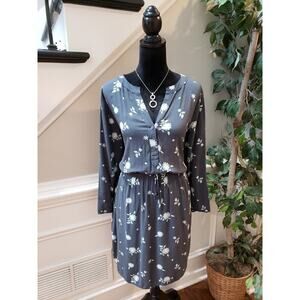 Loft Waist Dress Women's Size XL Blue White Printed V-Neck Long-Sleeve